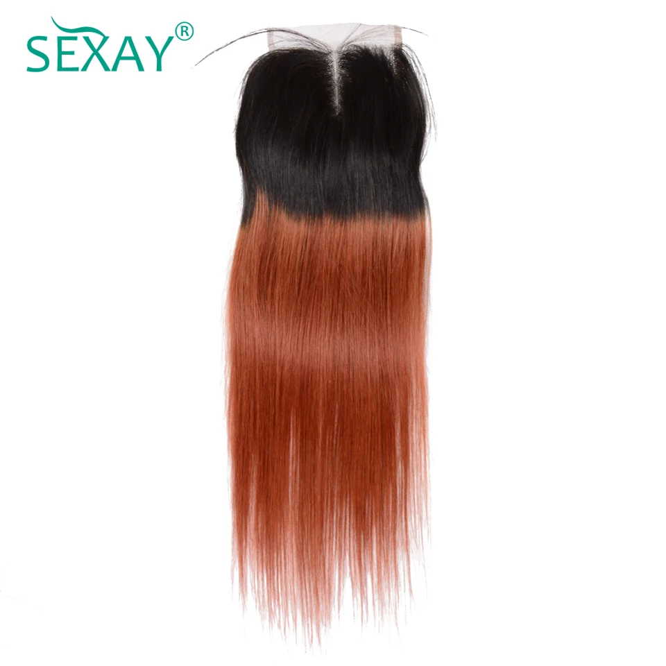 Sexay Ombre Color Hair Brazilian Straight Hair Lace Closure With Baby Hair 2 Tone 1B/350 Orange Color Hair Non Remy Lace Closure