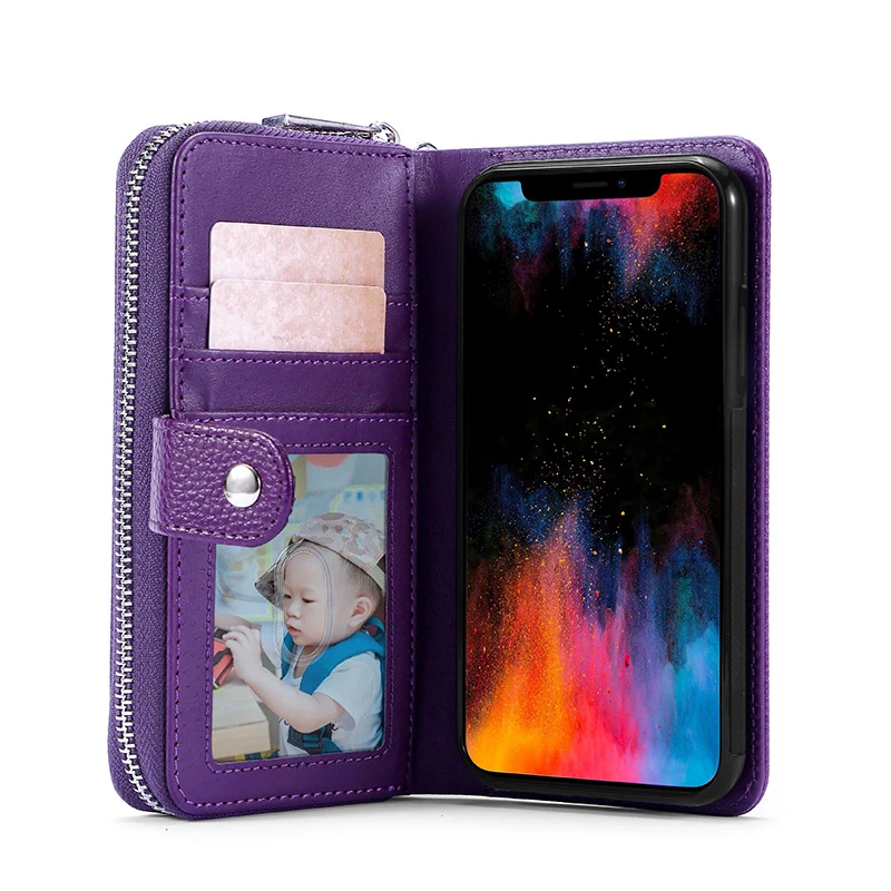 MEGSHI кожаный съемный чехол для iPhone XR чехол 2 в 1 кожаная сумка на молнии для iPhone XS Max Чехол кошелек для кредитных карт Чехол