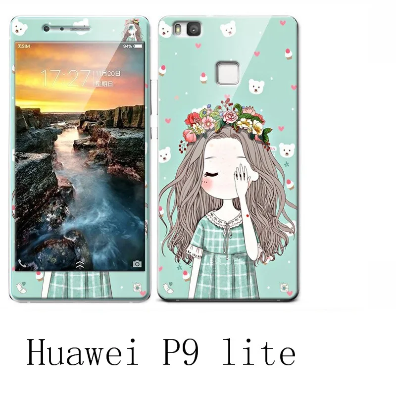 Huawei P9 Lite Silicone Luxury Soft Case For Phone With 360 Protective+Color Integrated Tempered Glass Cover |