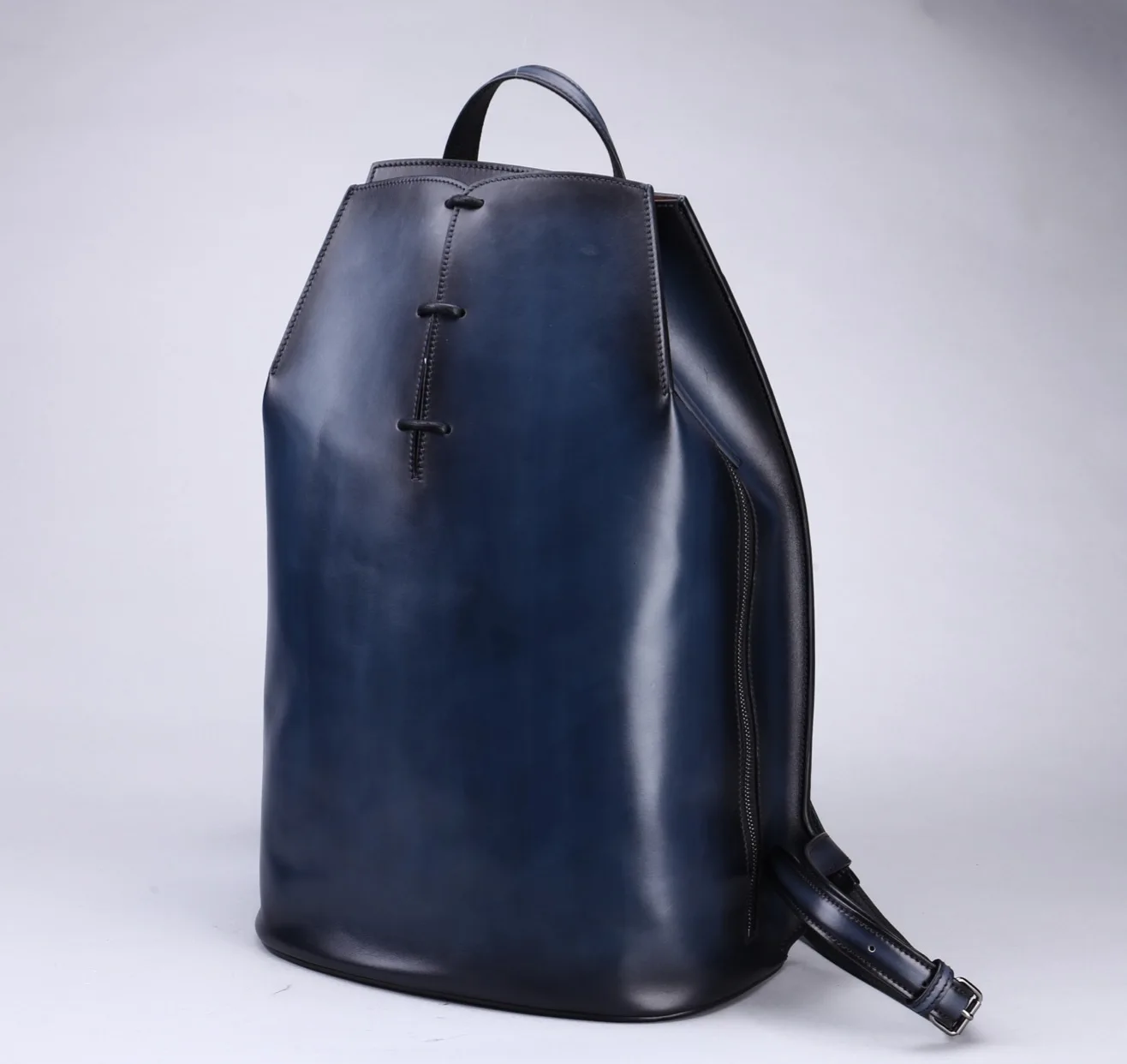 Vintage blue A Мужской сделанный вручную с патиной телячьей кожи рюкзак мужской роскошный бренд печати Винтаж 15 дюймов ноутбук из натуральной кожи рюкзаки Mochila - Цвет: Vintage blue A