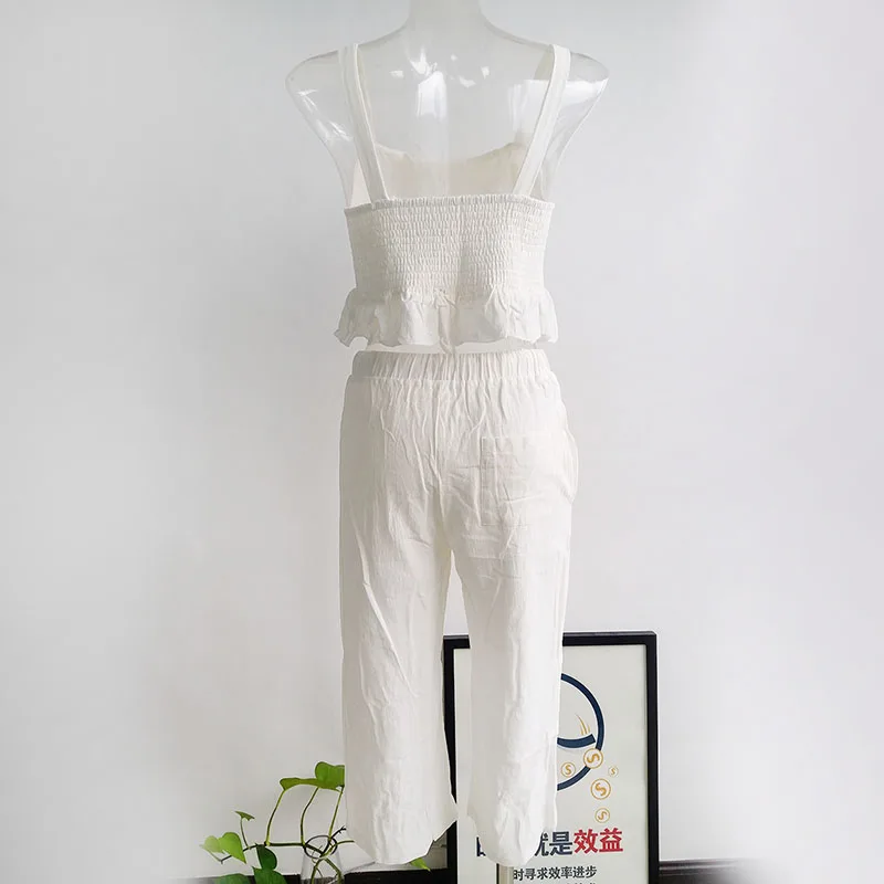

Jumpsuits Sexy Bodysuit Women Solid Color White Summer Slim Rompers For Women's Two Piece Pants Set Straps Crop Top and Pant