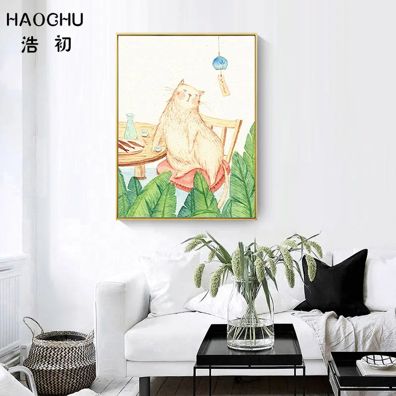 HAOCHU Европейская пасторальная ручная роспись кошки фаната сад струйная живопись