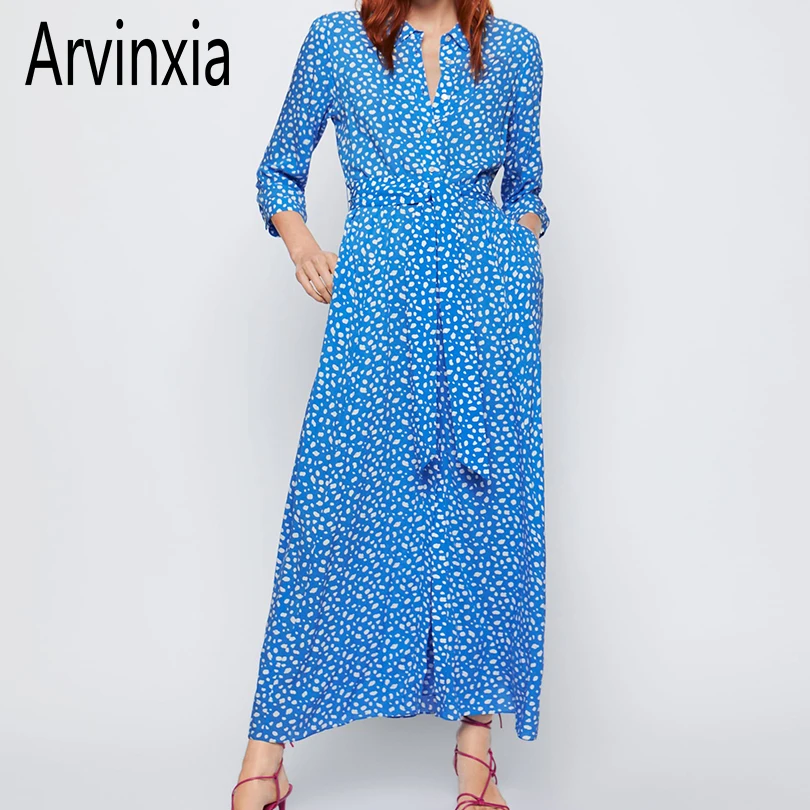 Arvinxia ZA сексуальное женское платье с цветочным принтом и отложным воротником