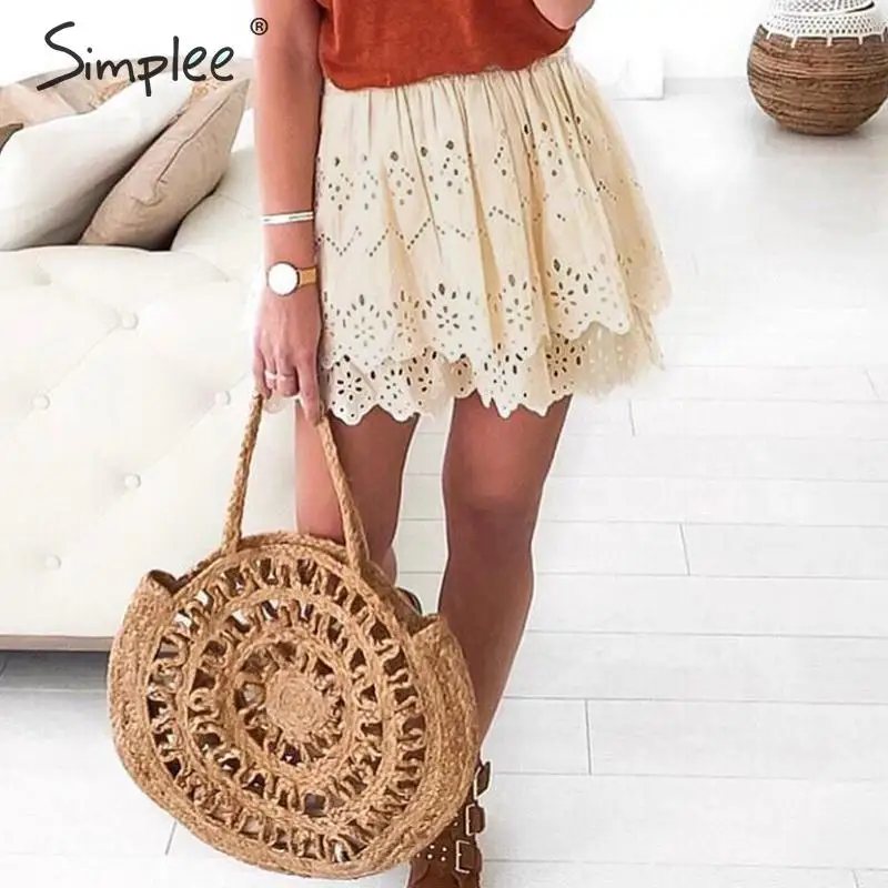 женская ажурная юбка Simplee с рюшами эластичная завышенной талией однотонная А