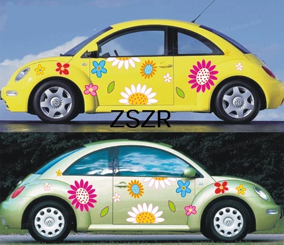 Universal Customized 2 Sides Body Sunshine Sunflower Beautiful Car Stickers For Beetle /CC/Yaris /Golf GTI / Mini/Smart /Z2CA298