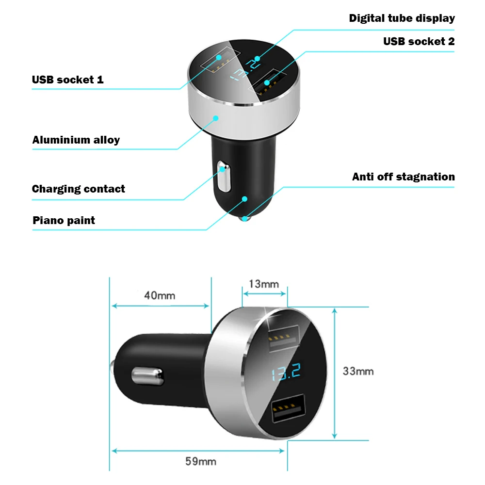 Автомобильное зарядное устройство с двумя портами USB быстрое 5V 3.1A светодиодный