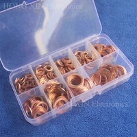 200pcs 9 sizes copper washer gasket set flat ring seal kit set with plastic box m5m6m8m10m12m14 for generators machinery