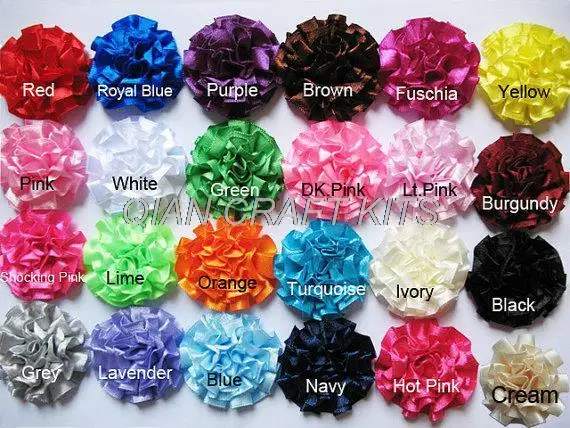 

80pcs of Satin Ribbon Cabbage 2" Rose mixed colors or specified fabric flower no clips for diy approx.50mm