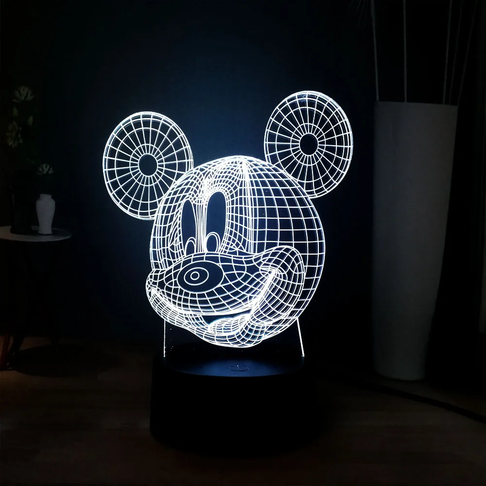 3D мультфильм милый RGB мальчик Микки голова 7 цветов Изменение LED прикроватный