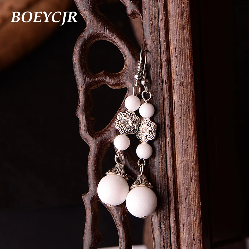 BOEYCJR китайские серьги из натурального белого камня винтажная Этническая