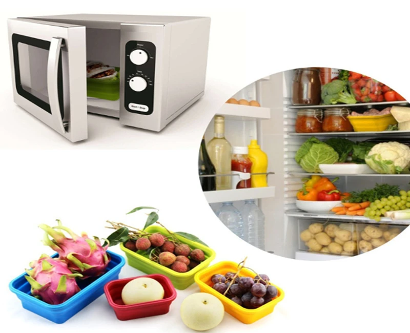 50pcs Folding Silicone Lunch Box Food Storage Container Kitchen Microwave Tableware Portable Household Outdoor box | Дом и сад
