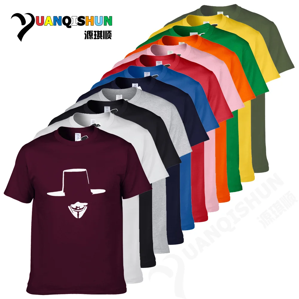 YUANQISHUN Brand T-shirts Summer Short Sleeve T Shirt V for Vendetta Men's Sportswear T-shirt Streetwear Novelty Top | Мужская