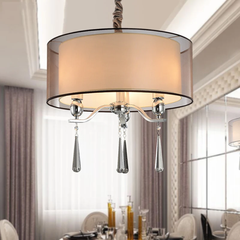 Стильная современная ткань абажур хрустальные люстры для гостиной люстра