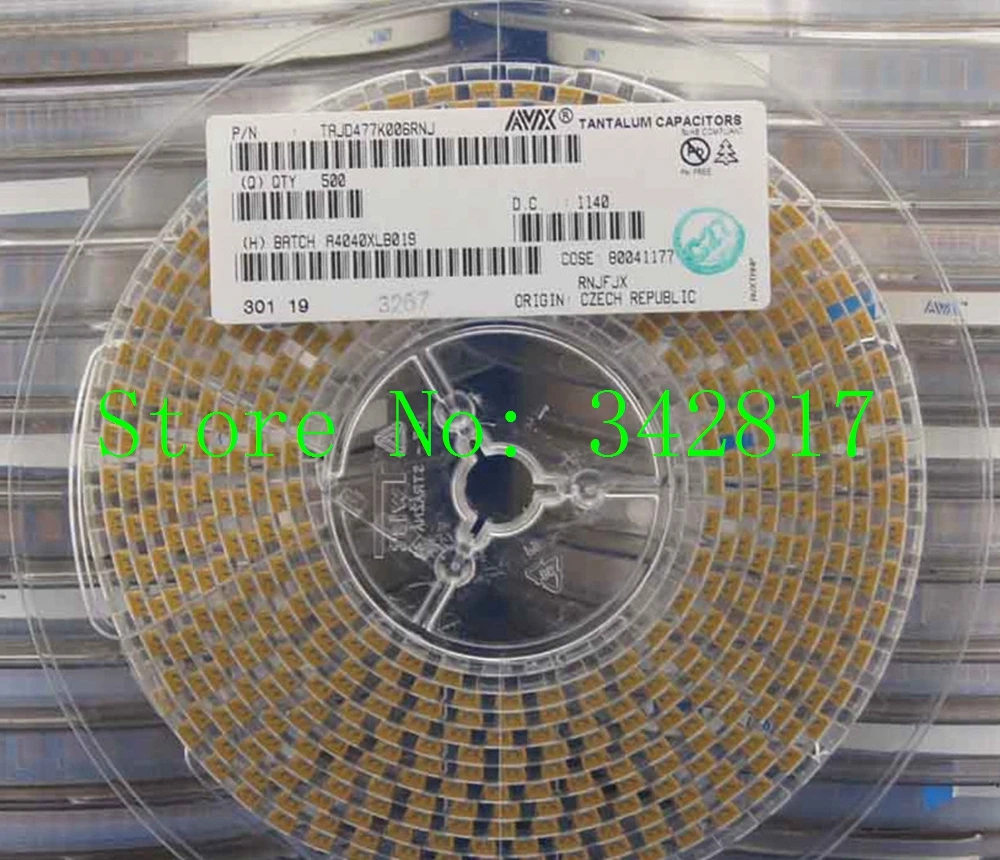 TAJD477K006RNJ крышка танта 470 мкФ 6 3 V 10% 2917 Танталовые Конденсаторы размером D 50 шт |