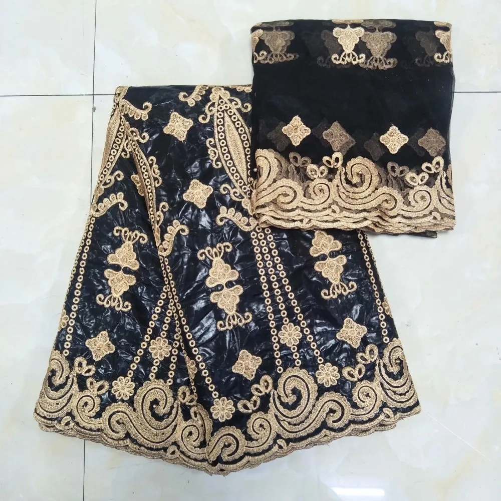Tissu africain bazin brode getzner вышитые цветы с бусинами 5 + 2yds Швейцарский фатиновый