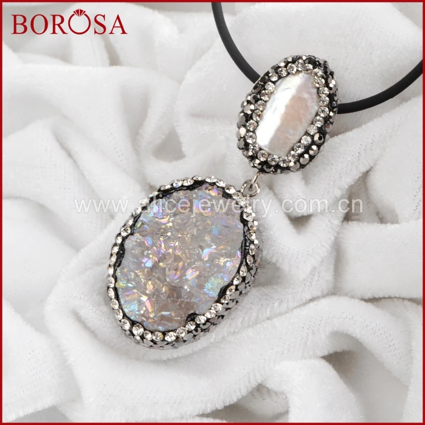 Натуральный жемчуг borosa & Овальный натуральный хрустальный титановый кулон AB Druzy