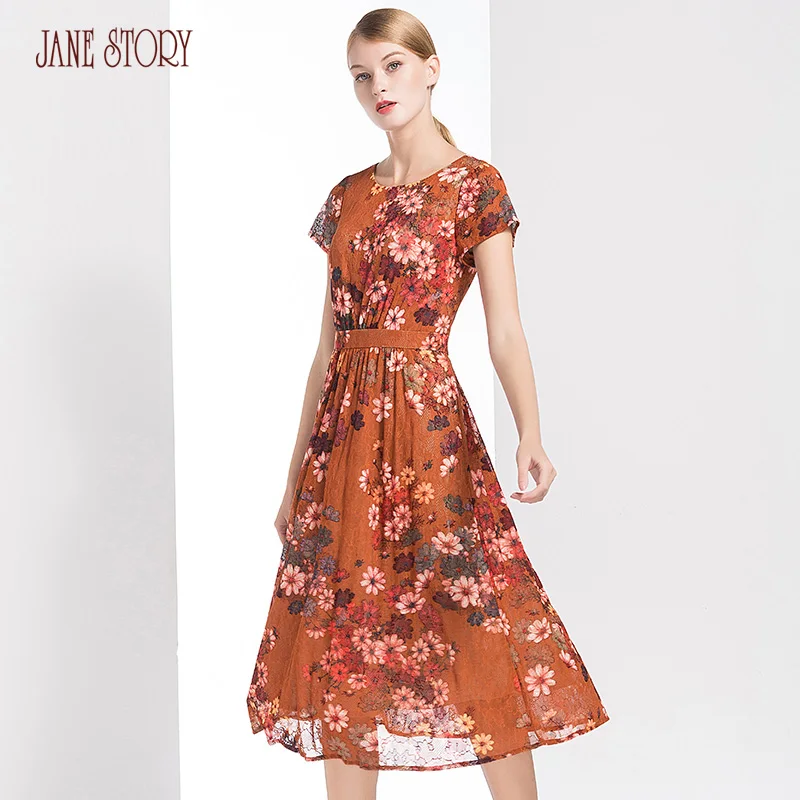 Джейн история 2018 летнее женское платье с коротким рукавом Кружевное цветочным