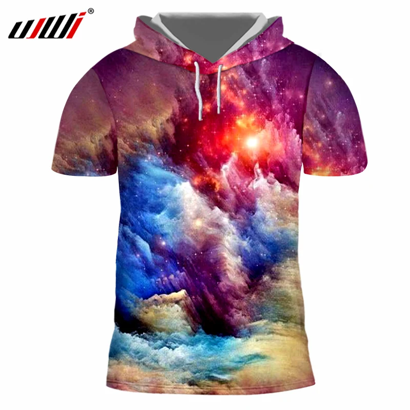 Повседневные мужские футболки UJWI с капюшоном 3d печать цветная Космическая