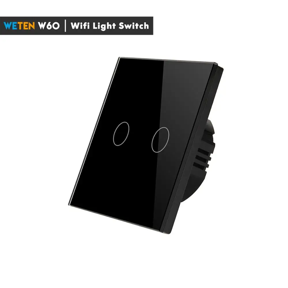 W60-Black-2Gang Умный переключатель Wi-Fi сенсорный выключатель света App/433 RF/Голосовое управление с Alexa Google Home 1 2 3 банды ЕС Великобритания 220 В стеклянный настенный переключатель - Комплект: W60-Black-2Gang
