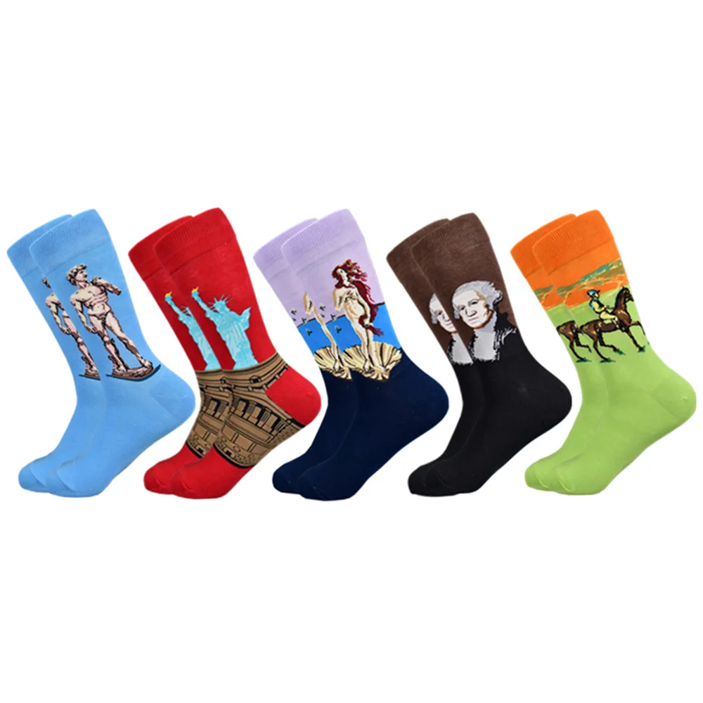 5 pairs of socks Горячая Распродажа, повседневные мужские носки, мужские носки, новые осенние и зимние носки, серия масляной живописи, мужские хлопковые носки для отдыха - Цвет: 5 pairs of socks