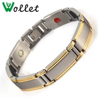 wollet jewelry magnetic titanium bracelet bangle gold metallic color tourmaline germanium magnet ion health healing energy