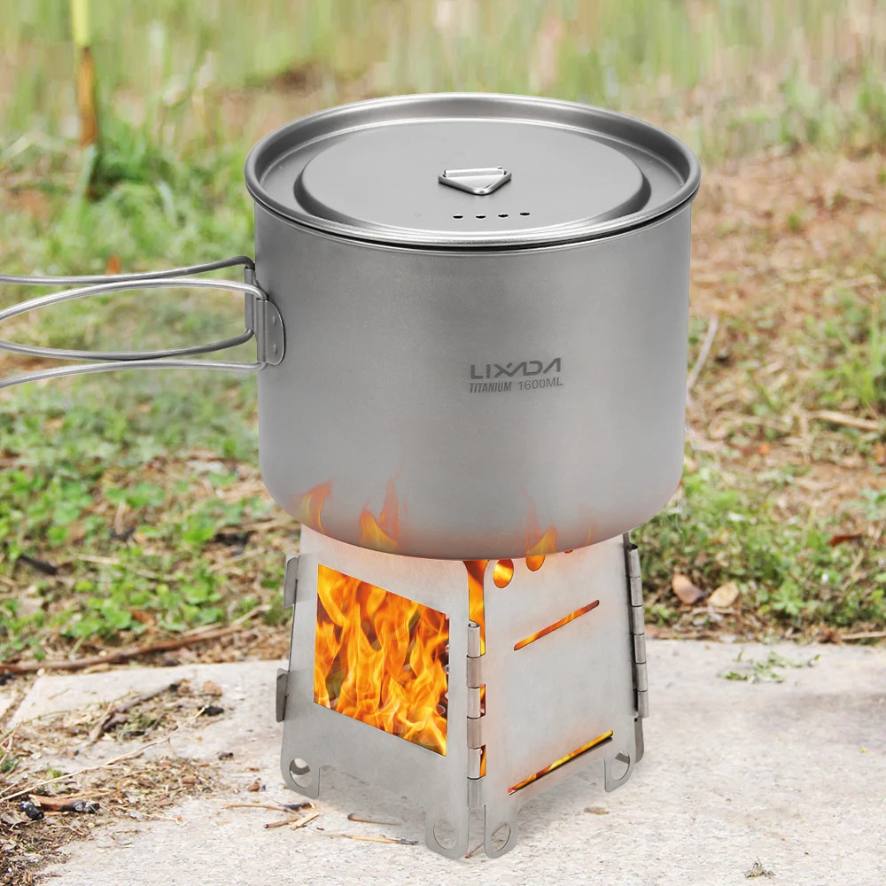 Lixada Portable Titanium/Stainless Steel Lightweight Folding Wood Stove Pocket Alcohol Stove Outdoor Cooking Camping Backpacking