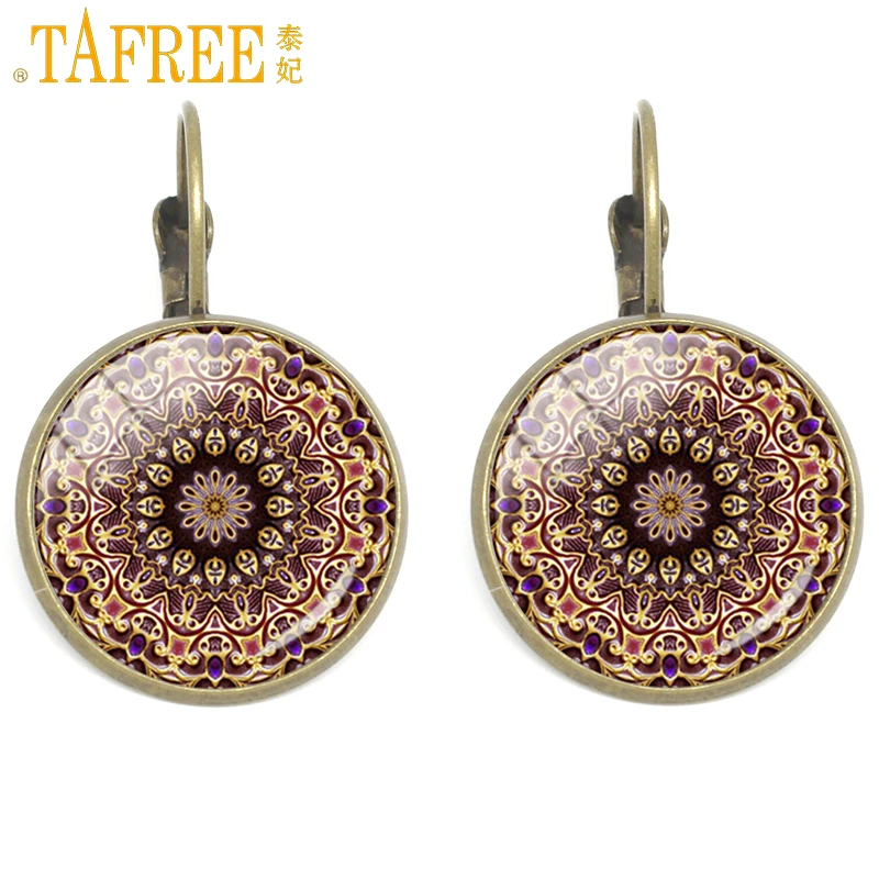 Модные женские аксессуары TAFREE 2017 серьги клипсы индийская мандала цветок жизни