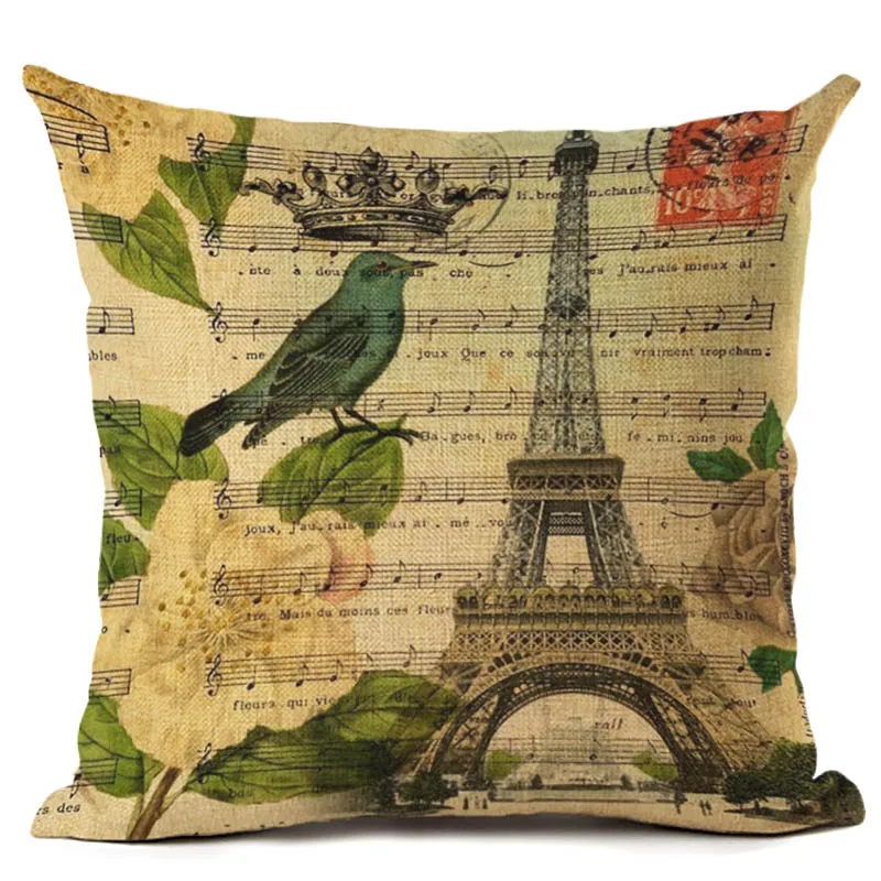 Fashion High Quality Cotton Linen Retro France Paris Eiffel Tower Car Decorative Throw Pillow Case Cushion Cover Sofa Home Decor | Дом и сад