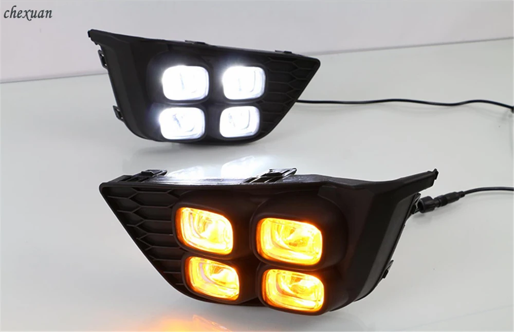 CSCSNL 1 Set LED Car DRL Daytime Running Lights With Turn Yellow Signal 12V ABS Fog Light For Honda JAZZ Fit