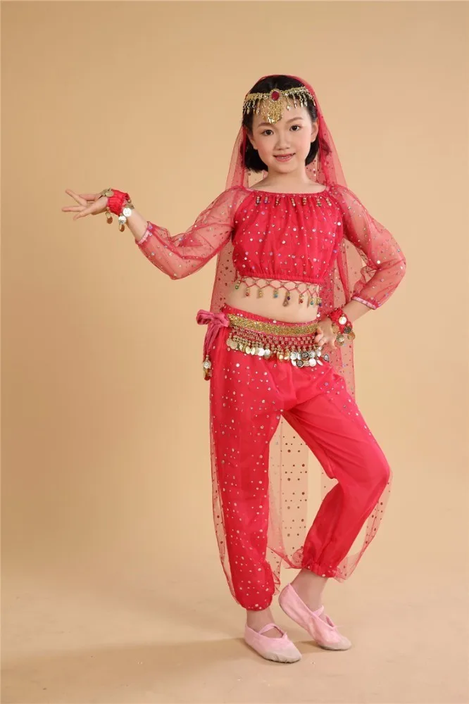 6 шт. детский костюм для танца живота с блестками топы и штаны маленьких девочек