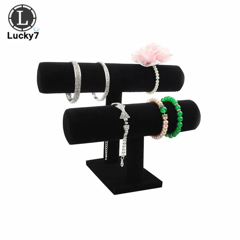 High-2 Black Velvet ПУ/бархат браслет часы T-Bar стойки ювелирных изделий дисплей стенд держатель несколько слоев ювелирных изделий Организатор Жесткий Дисплей Стенд - Цвет: High-2 Black Velvet