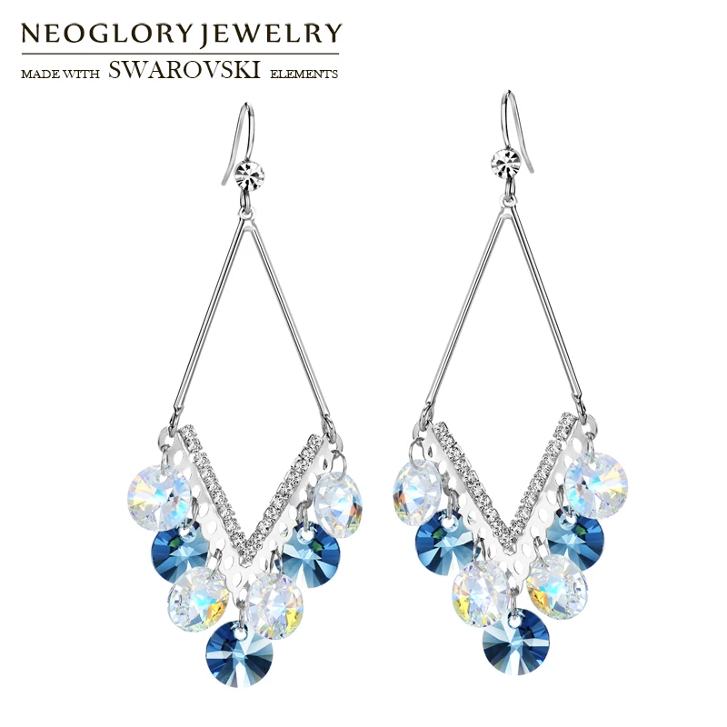 Neoglory Австрийские кристаллы и стразы длинные серьги подвески с горным хрусталем в