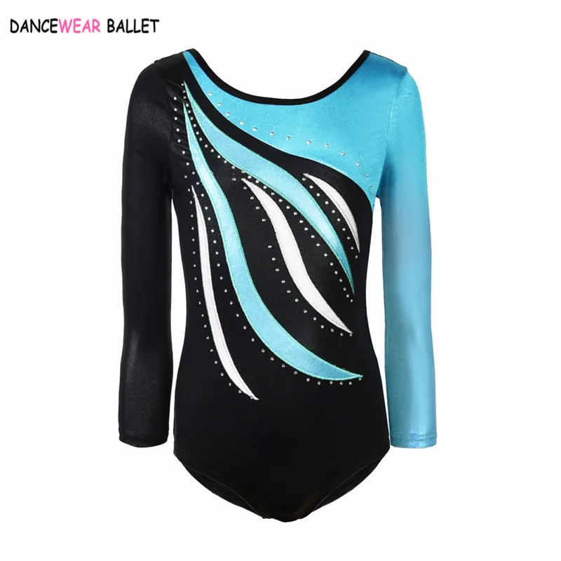 

Rhythmic Gymnastic Leotard Girls Shiny Metallic With Rhinestone Kids Toddler Dance Ballet Leotard Dress Long Sleeve Gym Leotard