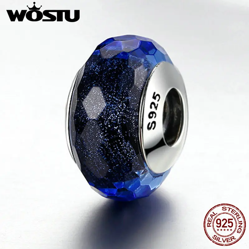WOSTU новый 925 пробы Серебряный завораживающий черный муранский стеклянный бисер
