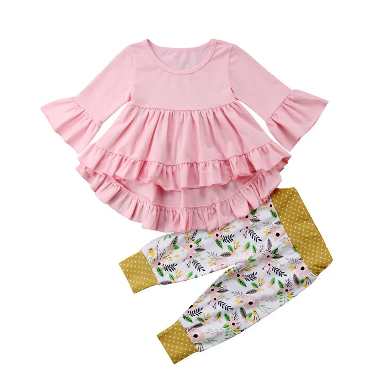 Комплект детской одежды для маленьких девочек футболка с оборками платье + штаны