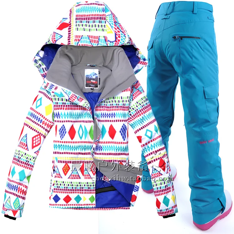 

New Women Gsou Snow Ski Jacket+Pant Warm Clothing Windproof Waterproof Ski Suit Snowboard Outdoor Wear Two Pieces New Suit