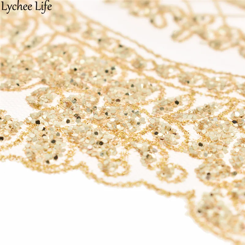 Lychee Life 1 Yard Gold Sequins Lace Trim Ribbon Shiny Lacework DIY Handmade Sewing Dress Clothes Supplies Decoration | Дом и сад