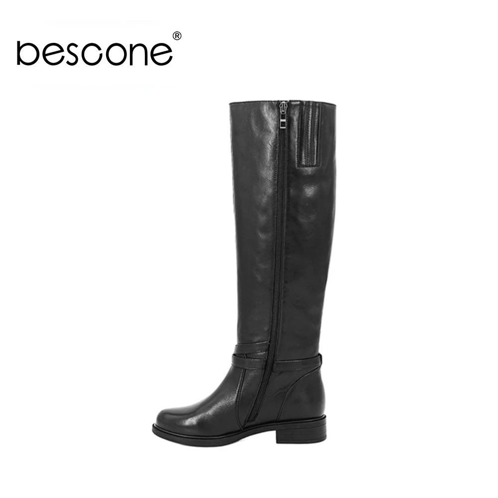 Женские сапоги до середины икры BESCONE из натуральной кожи удобные на молнии с