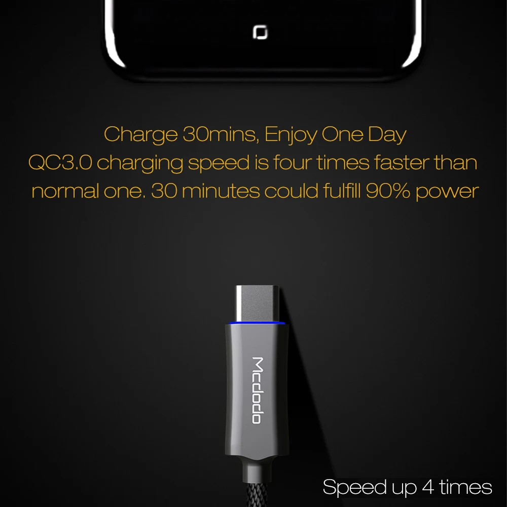 MCDODO Тип USB c быстрой зарядки автоотключения USB C кабель для Samsung Xiaomi OnePlus 5 со светодиодной подсветкой тип-c