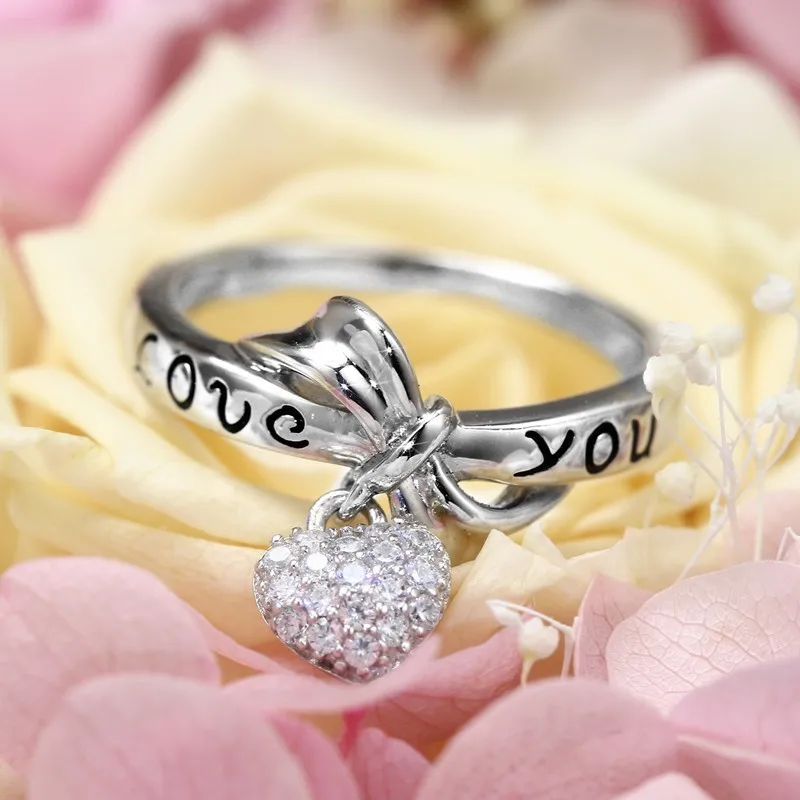 Ювелирные изделия 2018 I love You Weddin розовое золото кольца для женщин Подвеска камни и