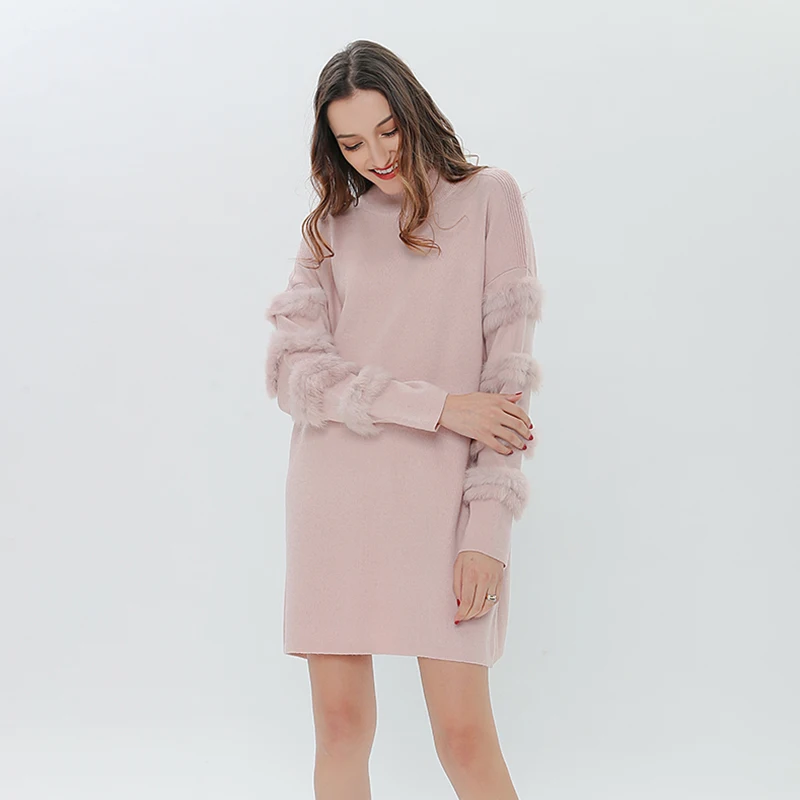 TWOTWINSTYLE Pullover Sweater For Women Turtleneck Lady's Faux Fur Long Sleeve Jumper Dress Female Tops Korean Clothes | Женская