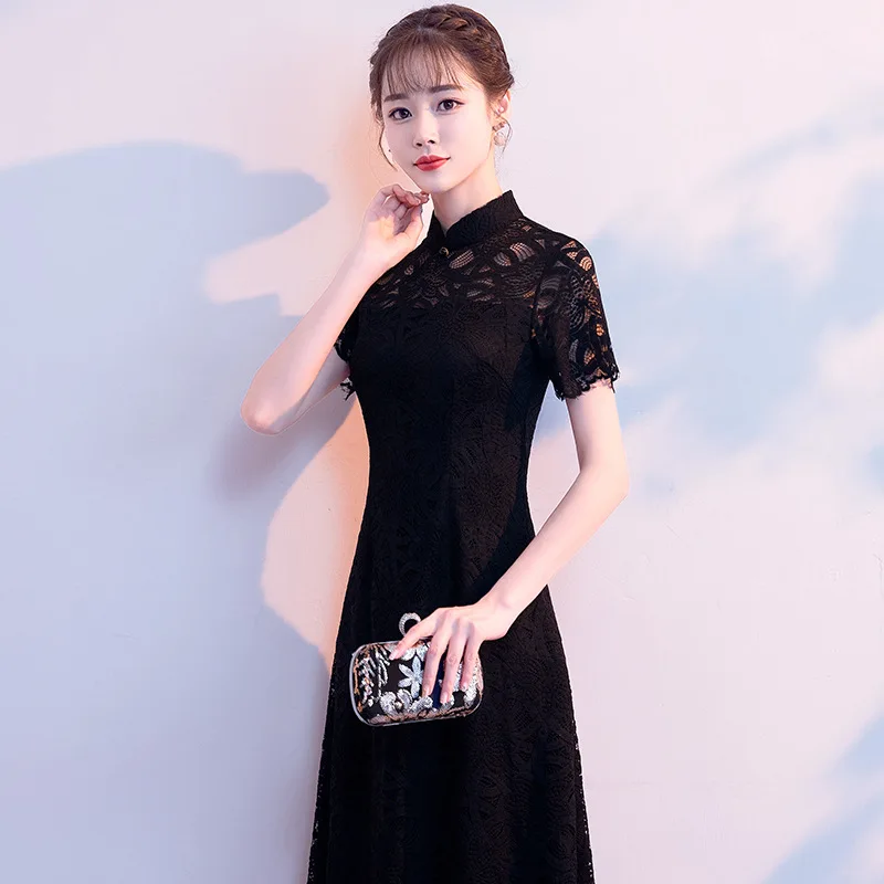 Черное традиционное китайское платье Qipao винные вечерние платья невесты большие