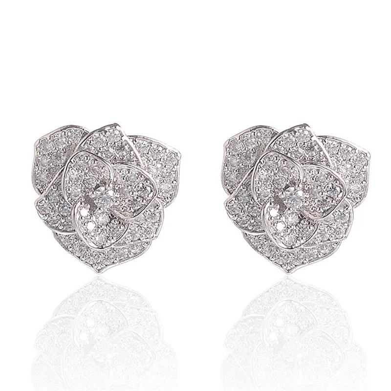 Серебро 925 пробы роскошная Бриллиантовая Камелия цветок розы женские