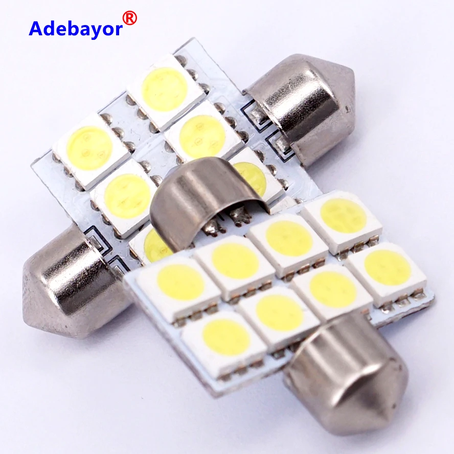 1 шт. Festoon Dome 31 мм 36 39 41 5050 SMD 8 Светодиодный светильник для салона автомобиля Купол