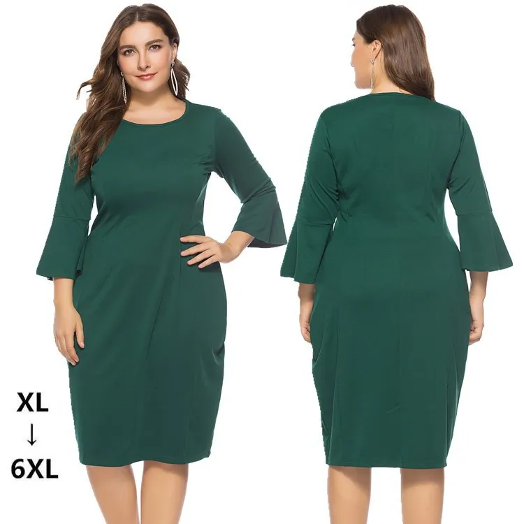 XL-4XL 5XL 6XL плюс размер платье 2018 женское осеннее 3/4 с расклешенным рукавом