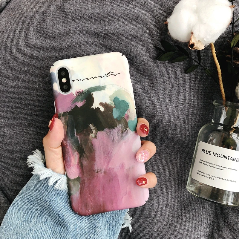 Colorful Ink Printed Case For iPhone X 8 Plus Slim Hard Plastic Full Protective Cover 7 6 6S Coque |