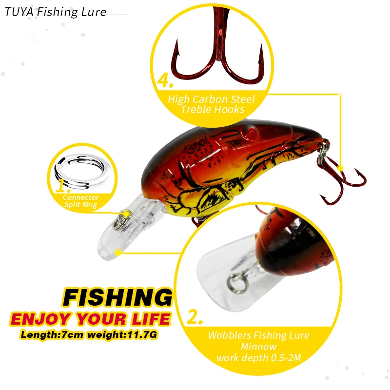 TUYA 5pcs/set Squid Lure Bionic Shrimp Fishing Lures Minnow Crankbait Wobblers Artificial Hard Bait cuttlefish 7cm 11.7g | Спорт и