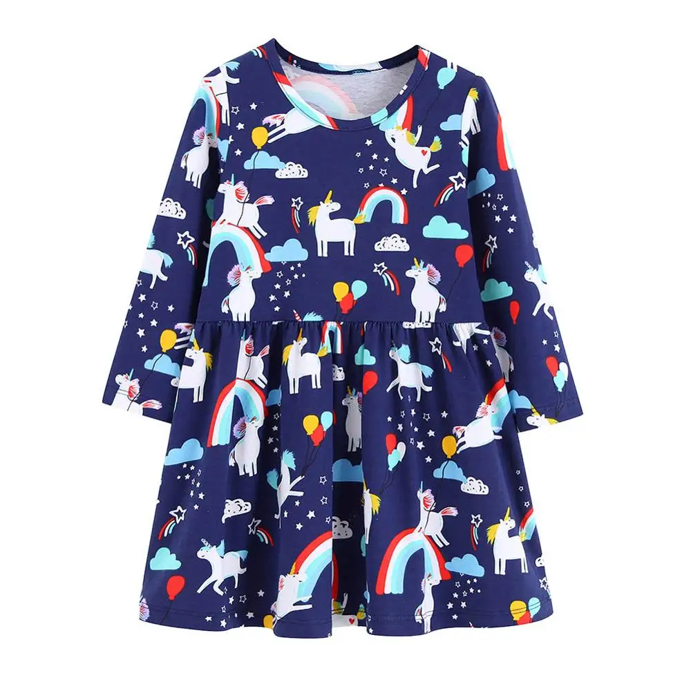 Платье для девочек из хлопка; одежда для маленьких девочек; Vestidos; Повседневное платье принцессы с принтом единорога и цветов; вечерние платья с блестками для девочек - Цвет: 556