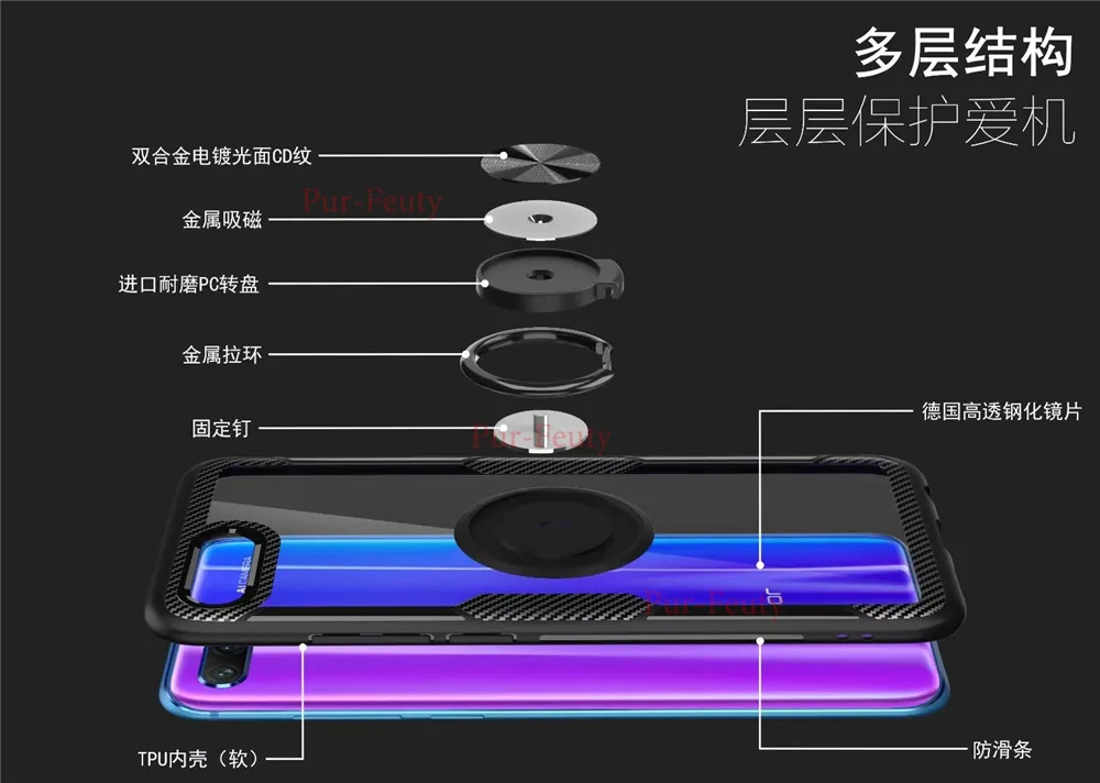 Для huawei Honor 10 COL-L29 COL-L29A с кольцом-подставкой, магнитная Прозрачная защитная задняя крышка для huawei Honor10 COL L29 L29A TL10