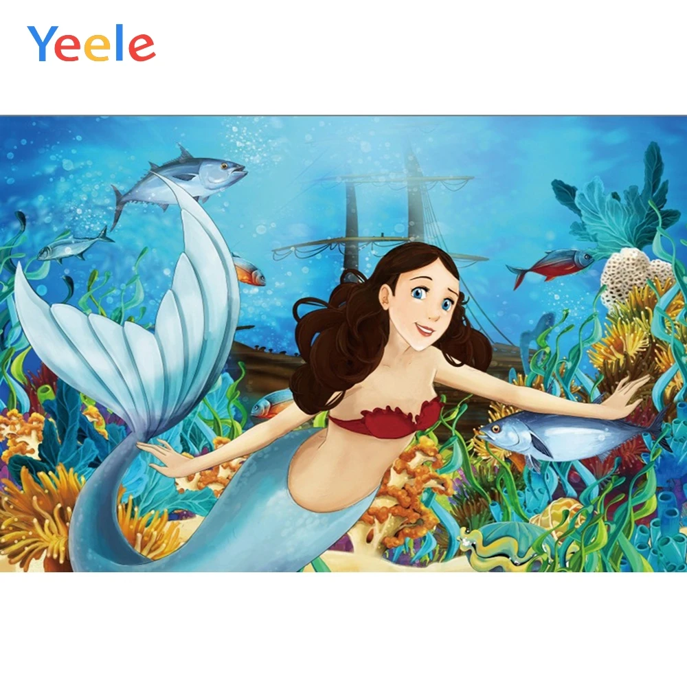 Фон для портретной фотосъемки с изображением русалки кораллового цвета Yeele